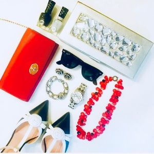 ‼️CLOSING CLOSET SALE‼️Red Black Silver Beaded Statement Necklace